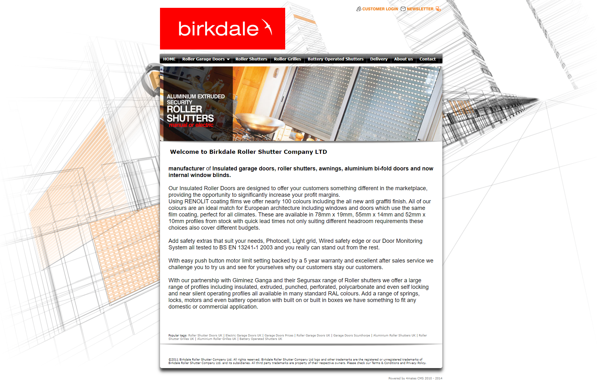 Strona dla Roller Shutter Company z panelem do zarządzania zamówieniami